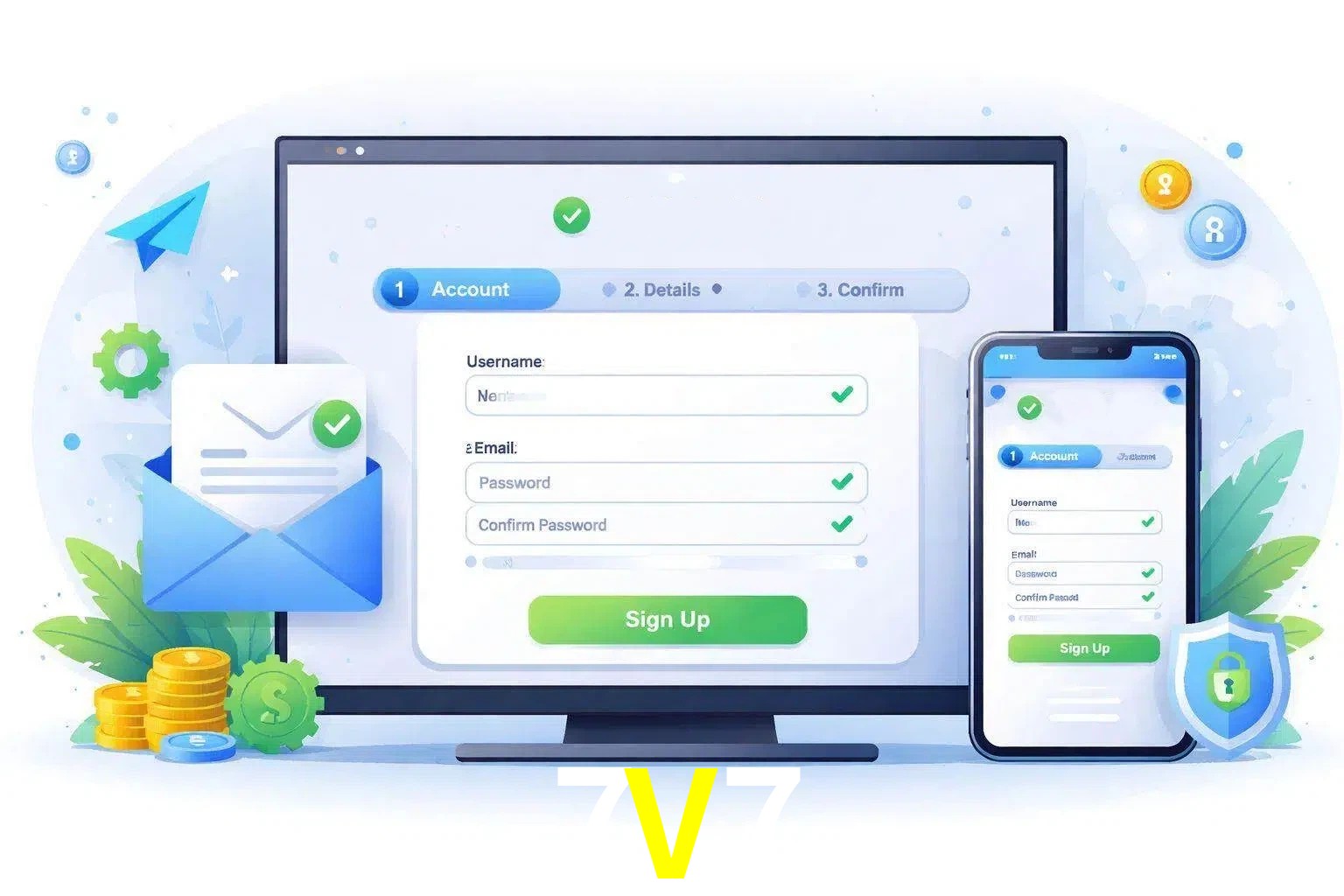 Registro de nuevo usuario y configuración de cuenta 7V7